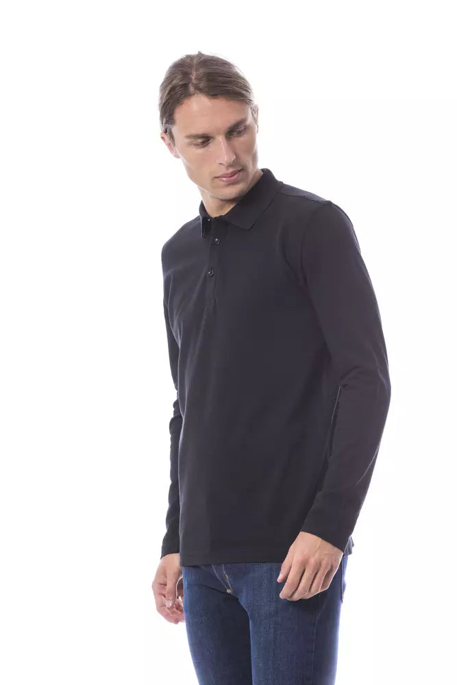 Black Cotton Men Polo Shirt Long Sleeve