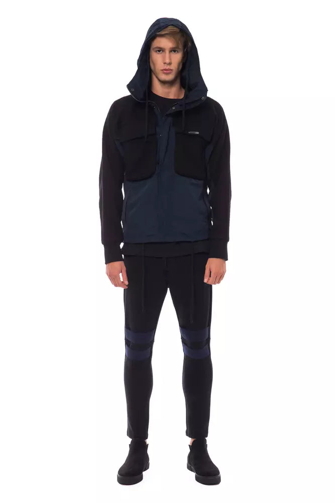 Black Wool Men Jacket with Hood and Pockets