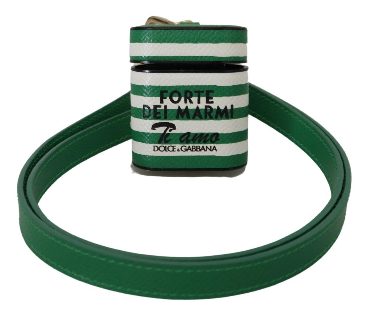 Green Leather Strap Gold Metal Logo Airpods Case