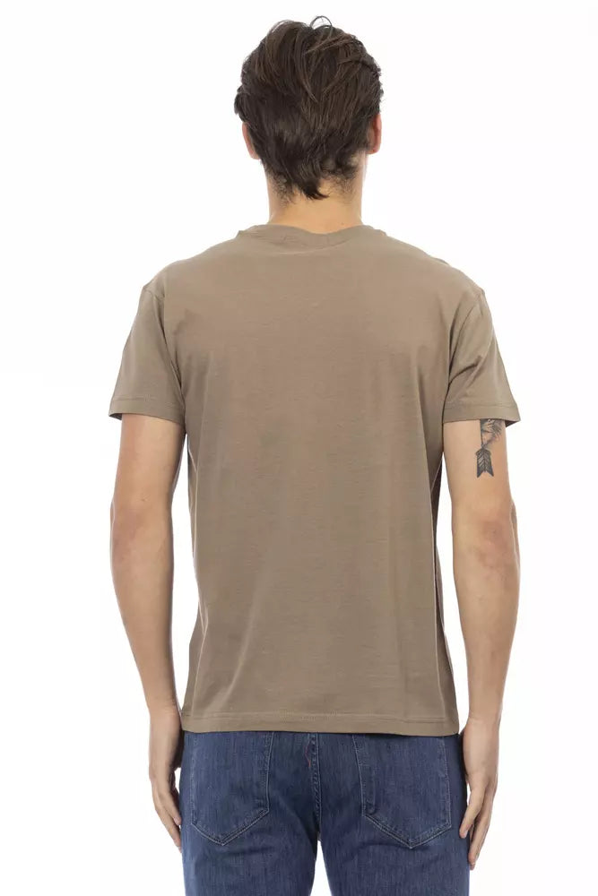 Brown Cotton Men's V-Neck T-Shirt