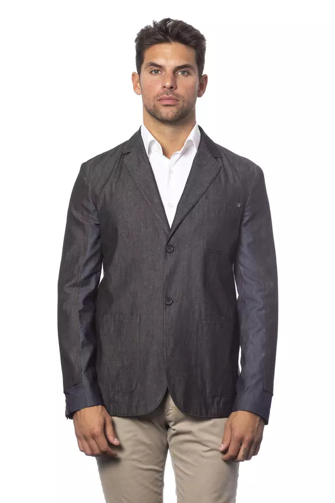 Gray Cotton Men Single Breasted Blazer