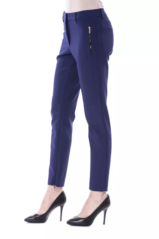 Blue Polyester Women's Slim-Fit Pant