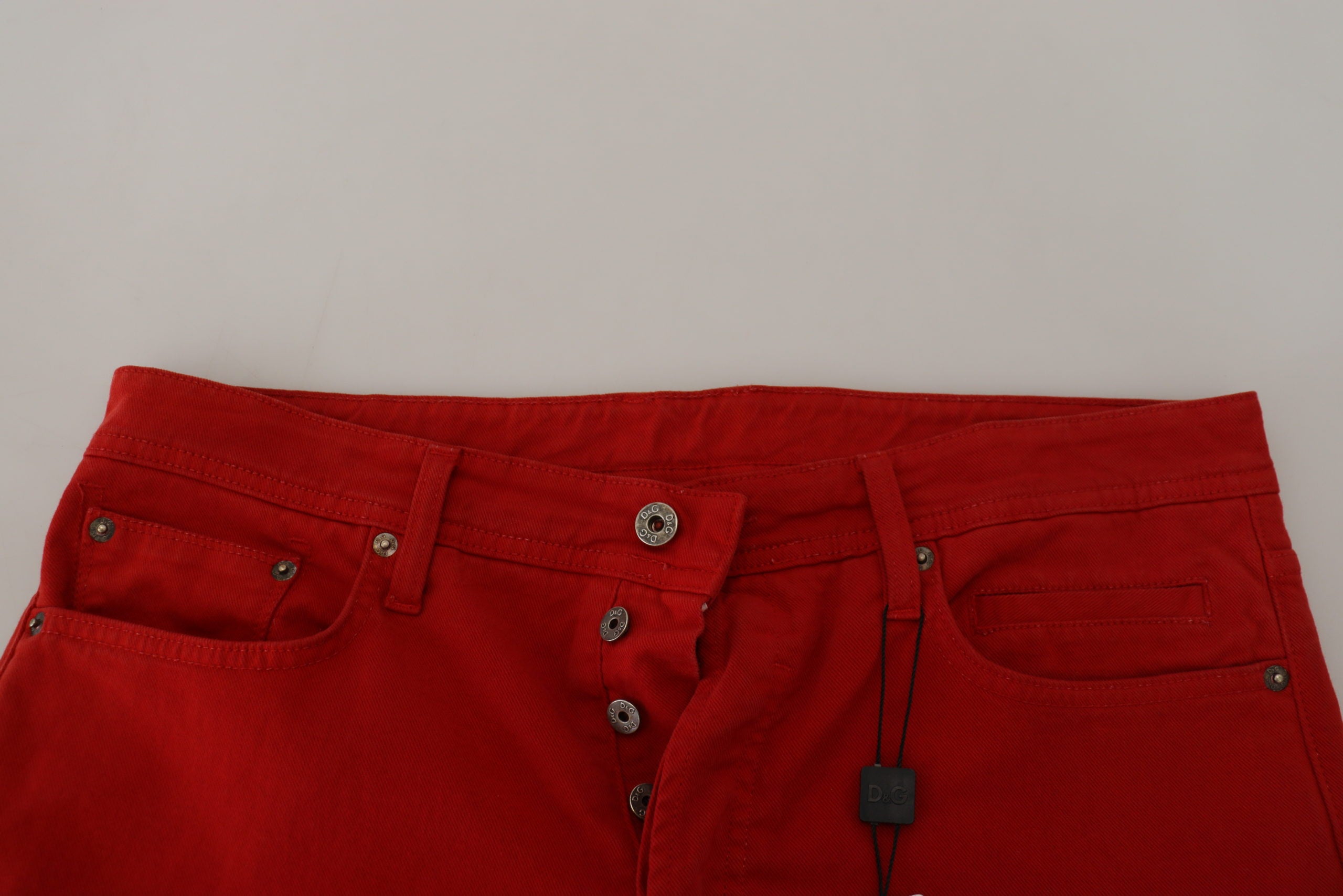Red Cotton Straight Fit Men Denim Jeans