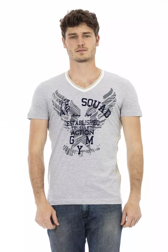 Gray Cotton Men's V-Neck T-Shirt