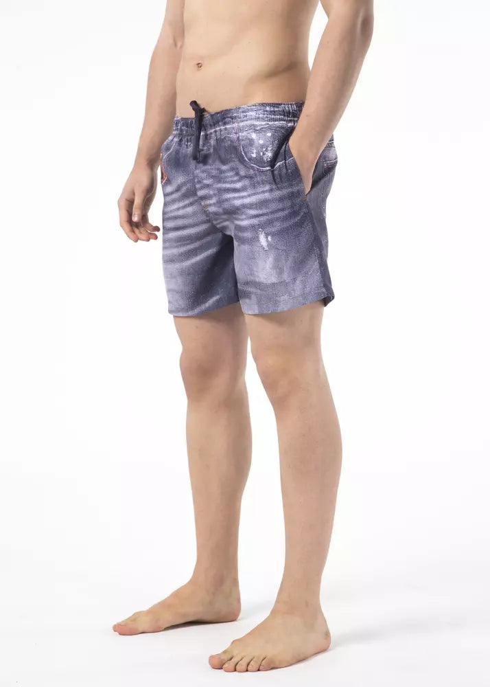 Blue Polyester Men Swimwear Short
