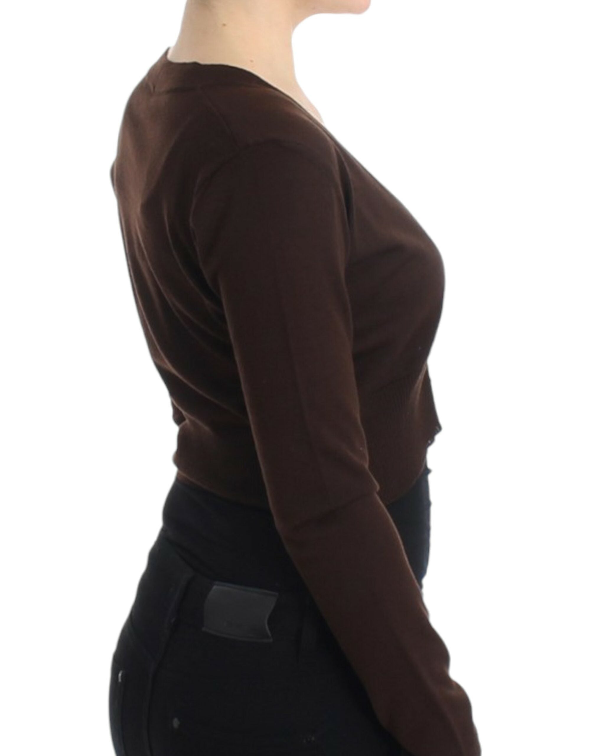 Brown cropped wool cardigan