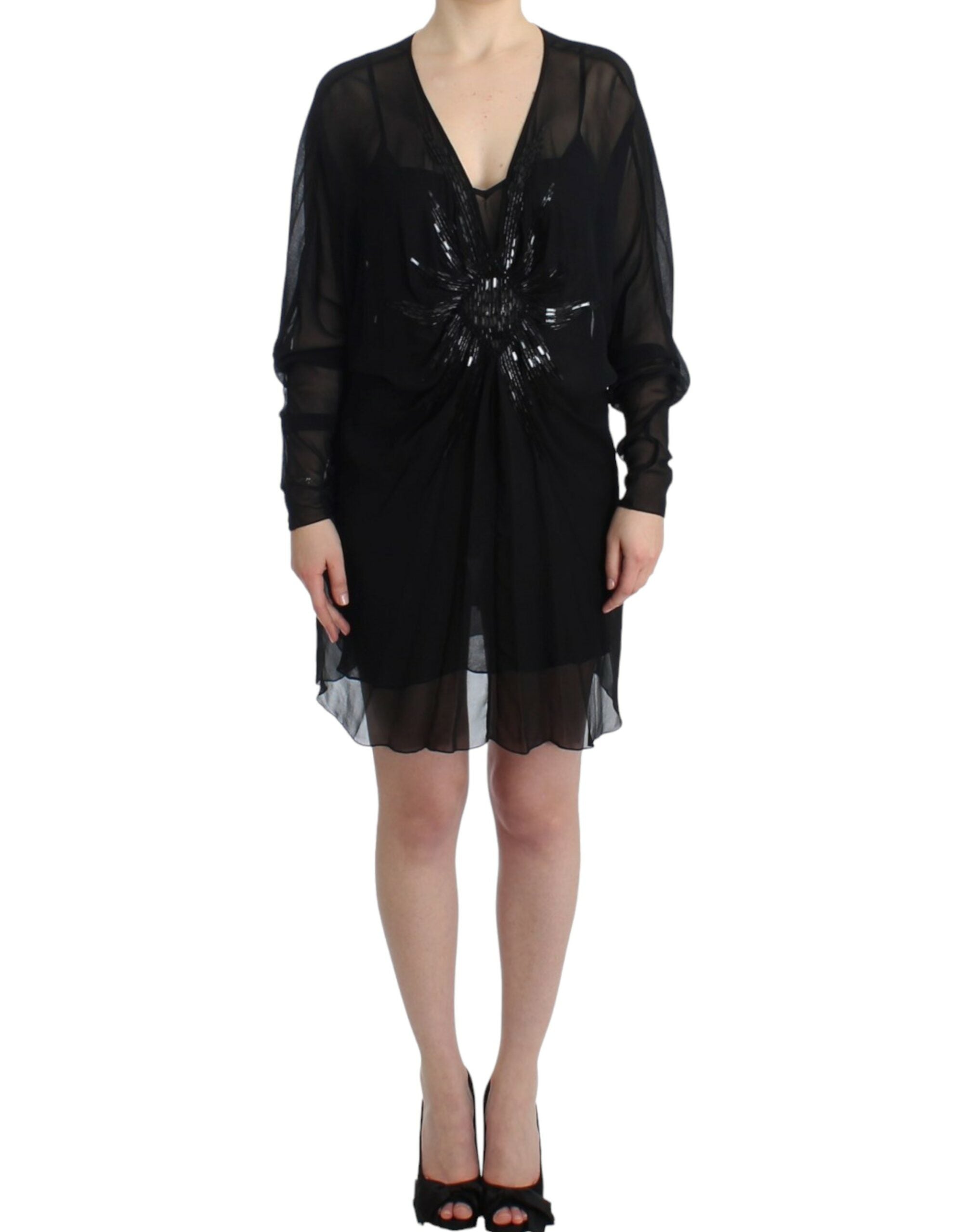Black long sleeve silk dress