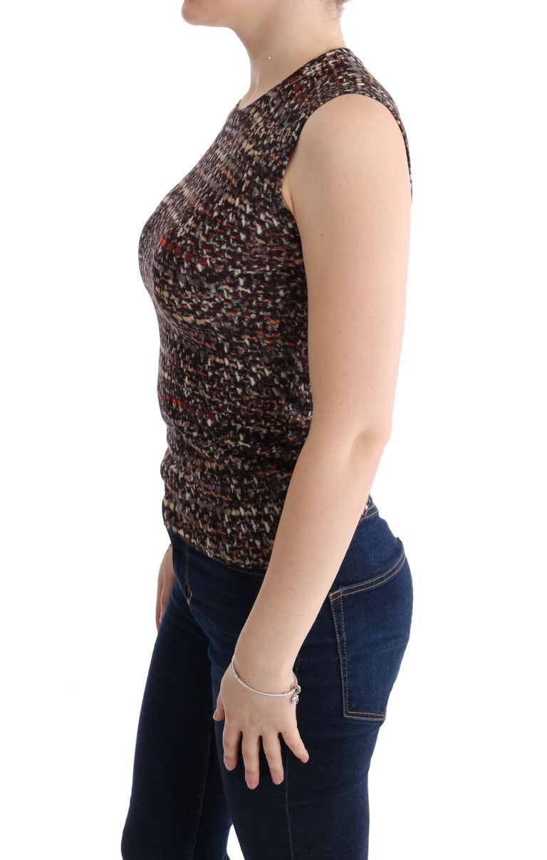 Multicolor Print Knit Top Wool T-shirt