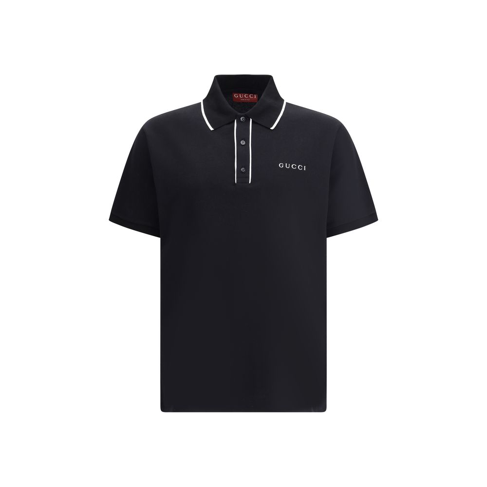 Gucci — Polo noir en coton avec monogramme contrasté