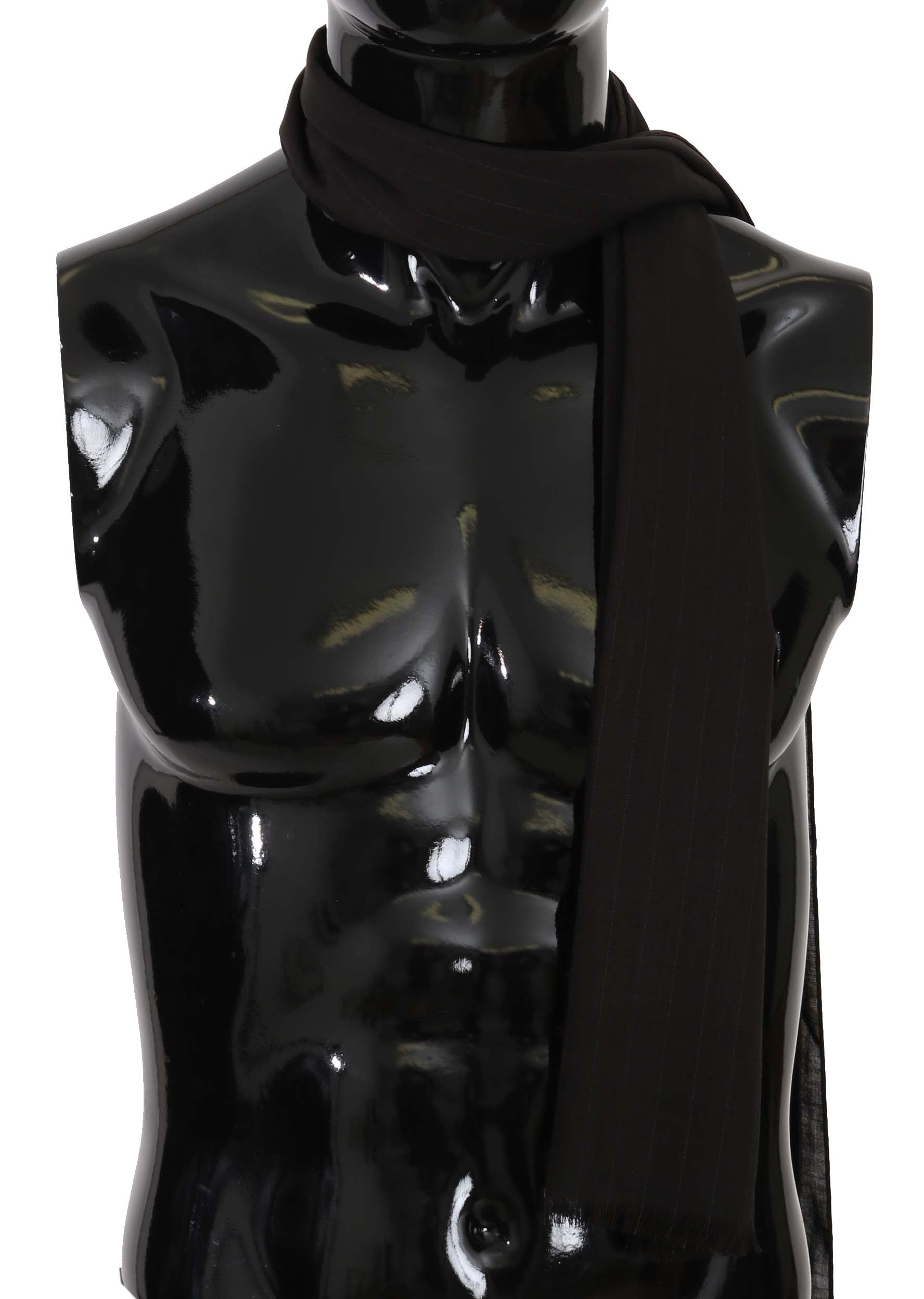 Dark Gray Virgin Wool Striped Pattern Wrap Scarf