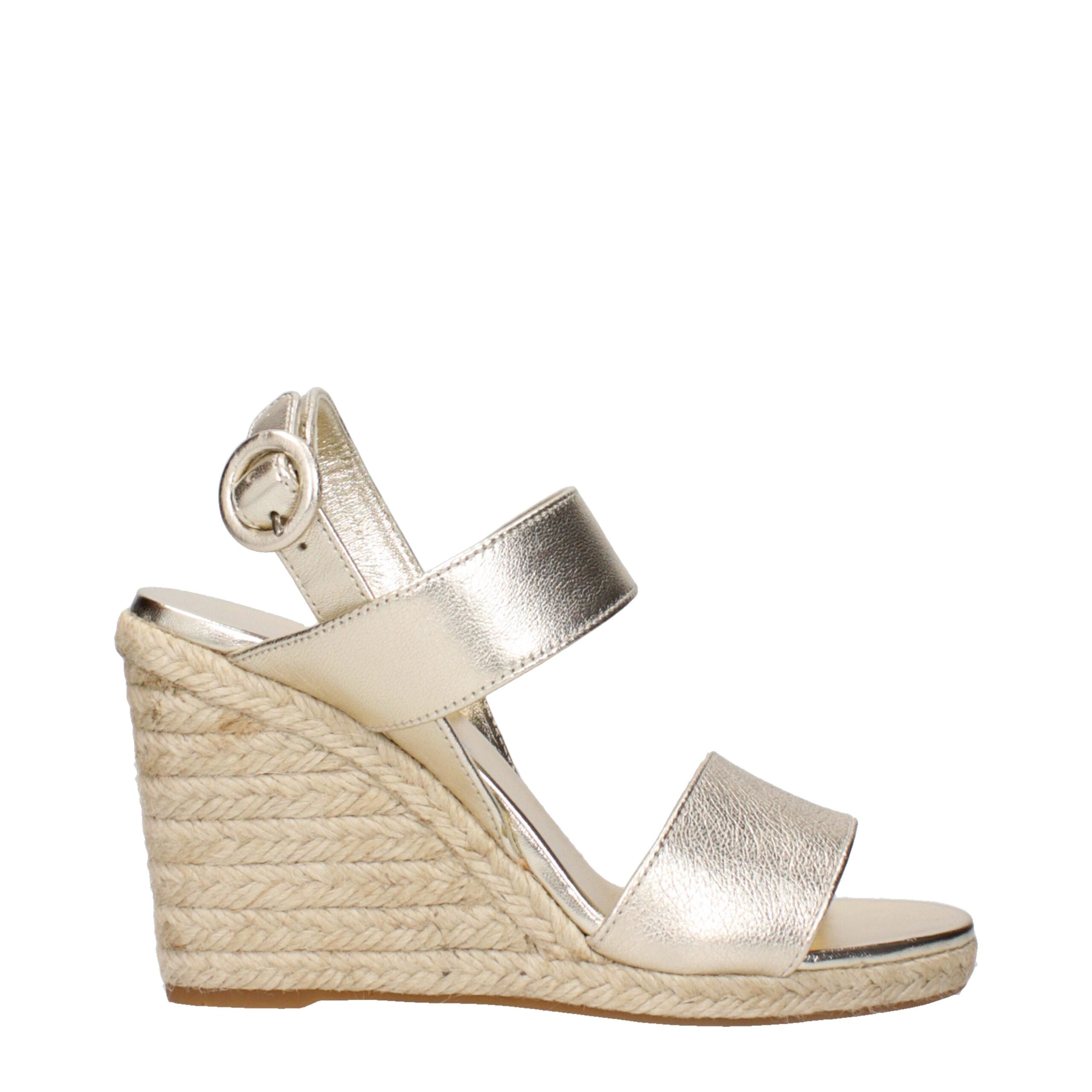 Gold Leather Wedge Sandals