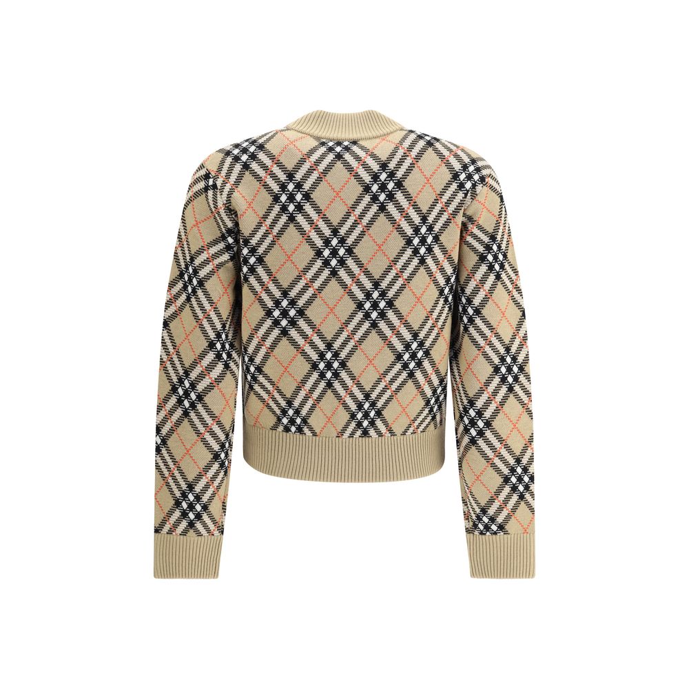 Burberry — Cardigan beige en laine à motif Check iconique