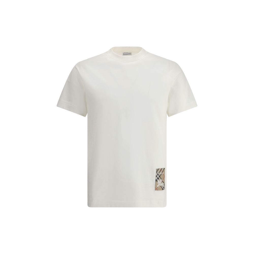 Burberry — T-shirt en coton blanc avec patch Archivio Check et logo Equestrian Knight