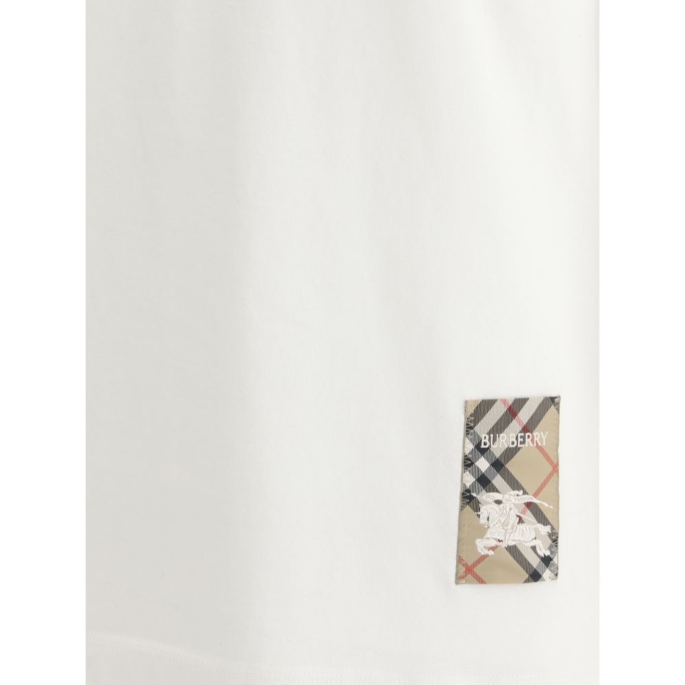 Burberry — T-shirt en coton blanc avec patch Archivio Check et logo Equestrian Knight