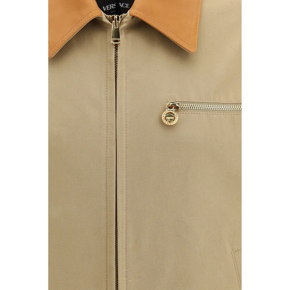 Versace – Veste en coton avec col en cuir contrastant